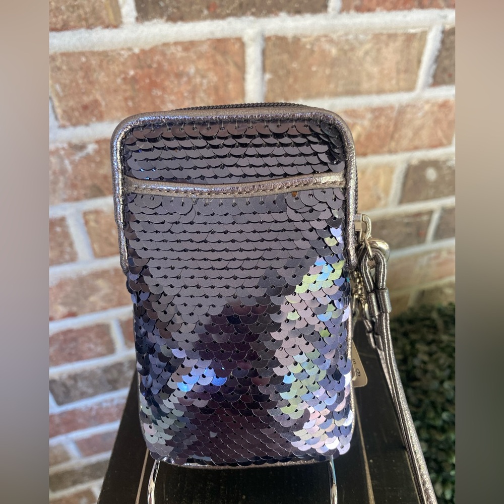 Coach Iridescent Blue Sequin Heart Pouch - Picture 5 of 5